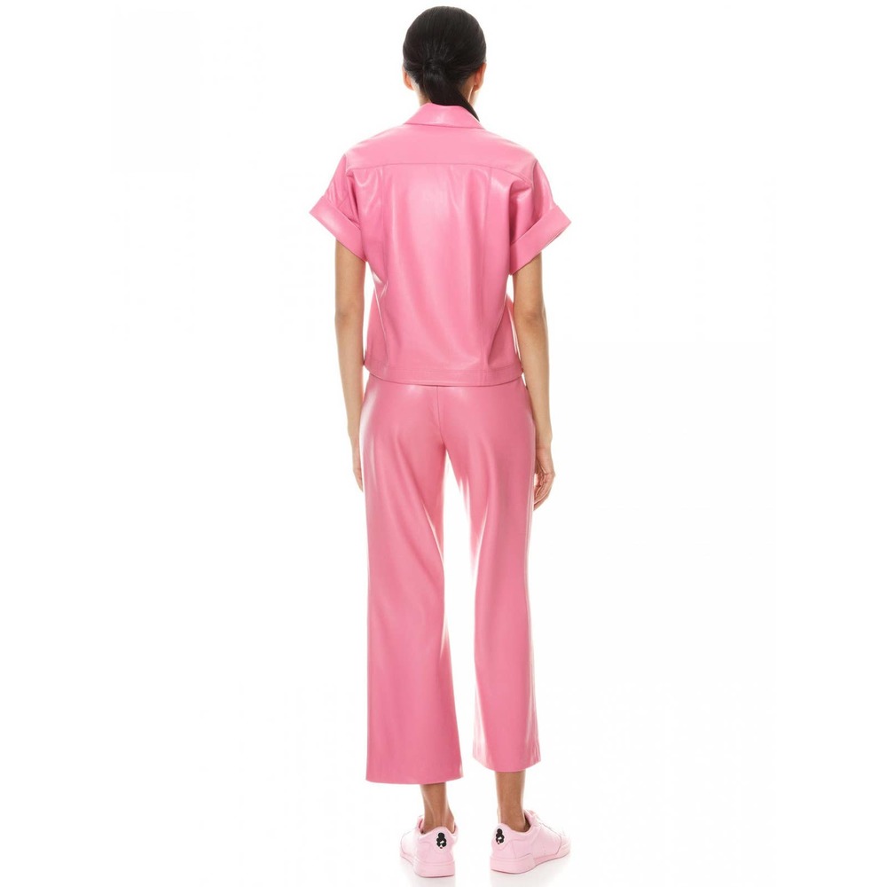 Alice and Olivia Hot Pink Edyth Vegan Leather Crop Top Size S - Picture 3 of 14